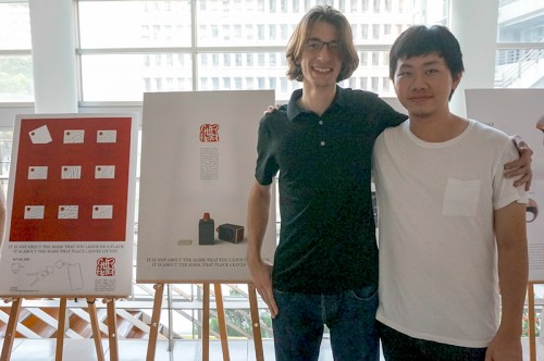 The author, Russell Singer, with partner Jr Feng Kwan after presenting their award-winning project, Character.
