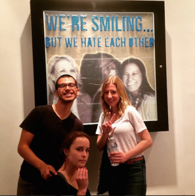 Pretty Hurts students Bryan Ortega (left), Morgan Waltz (center) and Mia Gilbert attend a feminist exhibition We Choose Art: A Feminist Perspective Curated by: Kristine Schomaker and Art Center Alumna Baha Danesh  including instructor April Bey’s newest feminist installation of sexist memes from the internet. 