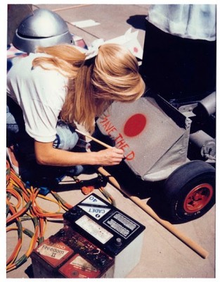 A student at work on the “Save the Dot” campaign, late 1980s
